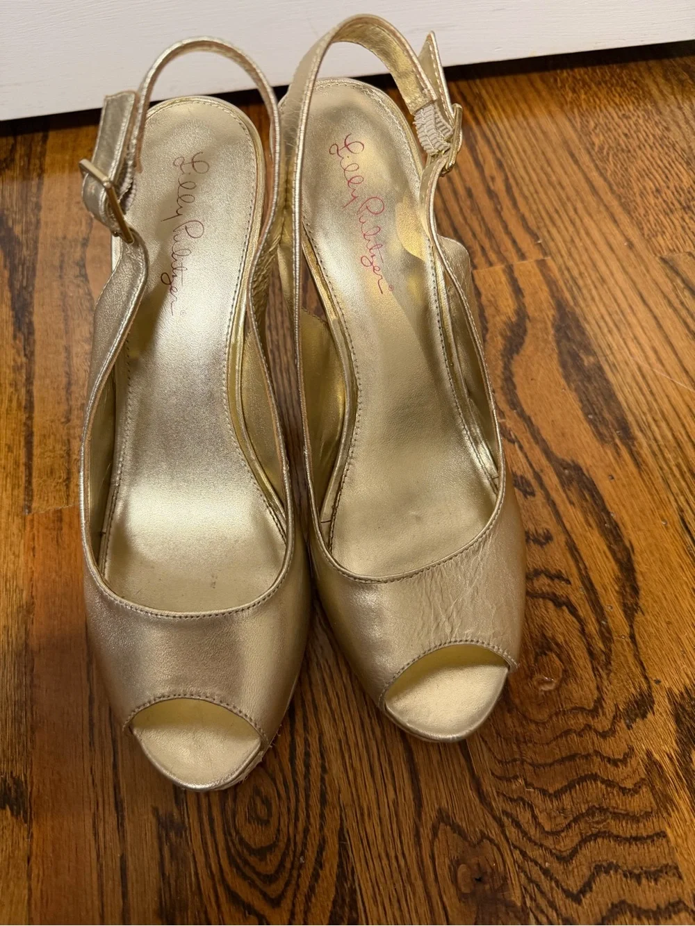 Lilly Pulitzer Gold Peep-Toe Slingback Heels